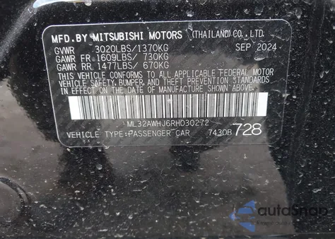 2024 Mitsubishi Mirage Se z USA, uszkodzony, nr VIN ML32AWHJ6RH030272